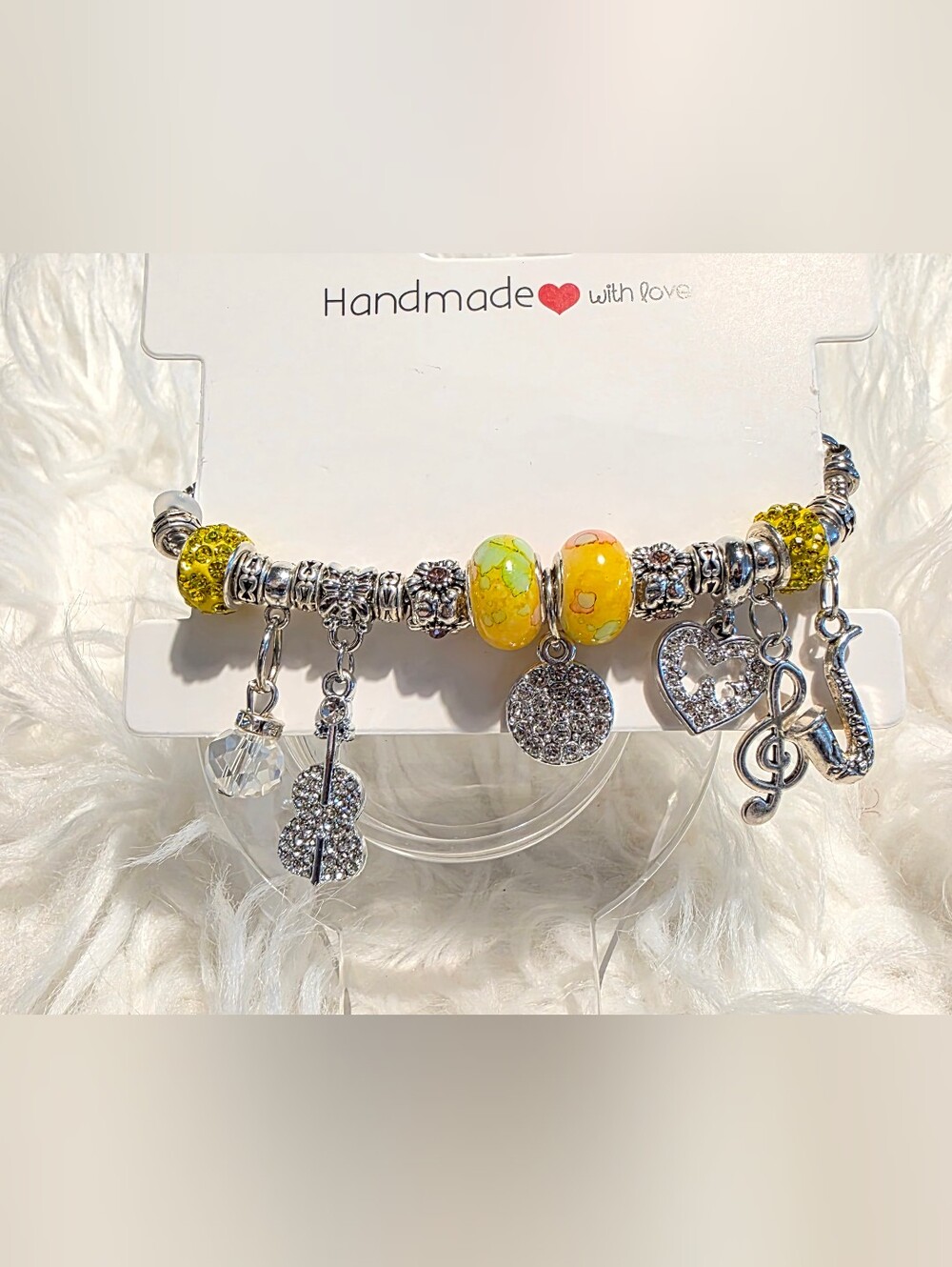 Yellow Glass Bead & Silver Charm Bracelet
